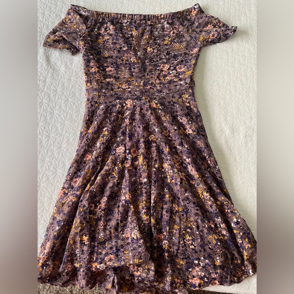 Floral lace off the shoulder dress